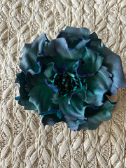 Handmade Turquoise Leather Flower Brooch