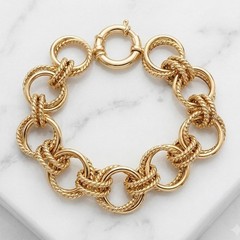 7″ Bold Twisted Double Circle and Oval Link Bracelet Real 14K Yellow Gold
