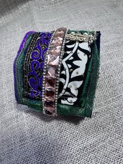 Wide Cuff Bracelet Boho Multicolor Fabric Baroque Embellished Handmade OOAK 6-7