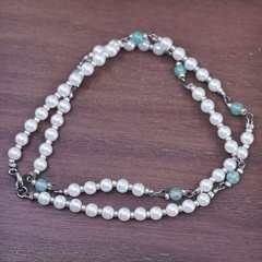 16”, Sterling silver 925 handmade necklace with 4mm freshwater pearl and jade