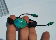 Nice Green* Black Organic Hemp Unisex Square Knot Bracelet 1/3″ thick beaded end