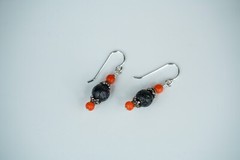 New Sterling Silver Lava Coral Bead Dangle Earrings 3.5cm