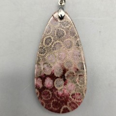 Fossil Coral Big Double Sided Tear Drop Pendant 2.35″ or 59.6 mm, 18KGP Bail