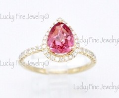 1.79 ct 14k Yellow Gold Natural Diamond & Pear Shape Pink Sapphire Ring Halo