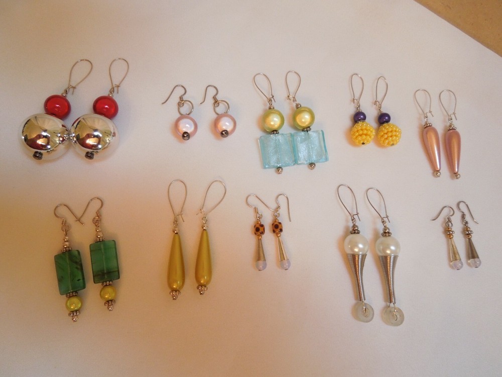 Lot of 10 Pairs Earrings Assorted Styles & Colors Silver Findings Handmade NEW!