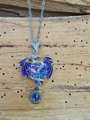 Purple Dragon Pendant with Dangle Bullet Charm. Optional Glass Crystal.