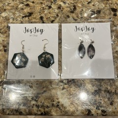 Resin Flower And Art shop Earrings Lot 2 Sets Different