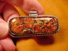 (D-247-A) DICHROIC Fused GLASS SILVER Pendant ORANGE GREEN YELLOW
