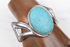 Handmade Studio Hinged Cuff Bracelet Oval Magnesite Silver Over Copper