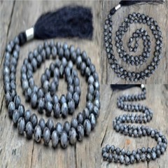 8mm Natural Black round Labradorite 108 knot necklace Yoga Energy men mala
