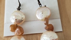 Genuine PEARL& STONE Earrings, 1.75″ long, 925 Sterling SILVER, Hand Made in USA