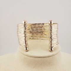Wide Boho Cuff Bracelet Stacked Multi Tone Hammered Wavey Metal Western Tribal