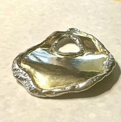 Vintage Talisman Inspired Brutalist Hammered 2-Tone Metal Abstract Pendant 1980s