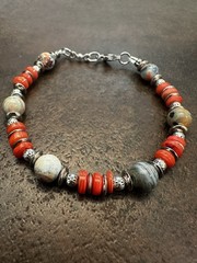 Elegant Orange and Silver Beaded Bracelet