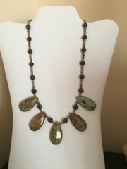 African Green Opal Necklace and Earrings Set; 925 Silver