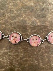 Retro 1950s Pink Doll-icious Barbie 6-Circle Link Antique Silver Bracelet