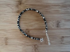 New Mother of Pearl, Pewter & Sterling Silver Handmade Anklet 9 1/2 to 11 in-A53