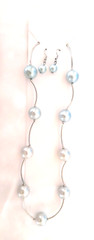 New Women’s Earrings and Necklace Gift Set Ice Blue Imitation Pearls Silvertone