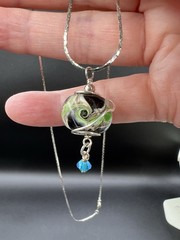 18K Rolled Gold Filled Chain, Blown Glass, Crystal Pendant, 24”