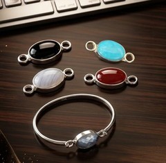 Artisan Crafted Sterling Interchangeable Oval Design Cuff Bracelet