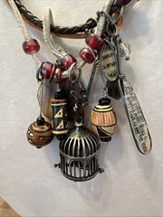 Handcrafted Braided Leather Suede Birdcage Charm Bead Statement Necklace Boho