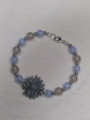 Handcrafted Silver Memory Wire Blue Gray Beaded Bracelet Polymer Clay Pendant