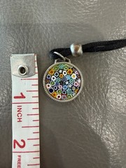 Silver Millefiori Flower Glass Pendant Green Red Yellow