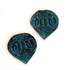 Rustic Tribal Bird Heart Jewelry Components Verdigris Patina (21145)