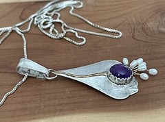 Vtg Designer Sterling 925 Amethyst, Pearl Beads Gold Wire Pendant Necklace 18”in