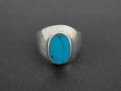 Turquoise Stone Oval Band Sterling Silver 925 RING Size 5 1/2