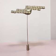 Art Deco Rhinestone Bar Stick Pin Upcycled Gatsby Geometric Crystal Lapel