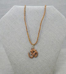 Om Pendant Necklace – Spiritual Sandalwood Beads Necklace Perfect Yoga Gift 18″