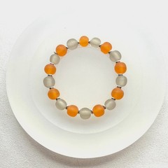 Bracelet Stretchy Taupe & Peach Frosted Beads Silver Accents Size 6.0”