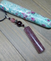 Strawberry Quartz Pendant With Garnet Rosy Pink Cylinder Gemstone Necklace