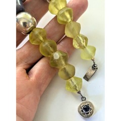 Sterling Silver Lavender Jade & Antique Lemon Jonquil Glass Beaded Bracelet 8.25