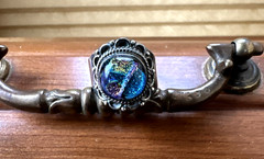 Iridescent Dichroic Glass Ring Set in 925 Sterling Silver, sz 9.25 Statement
