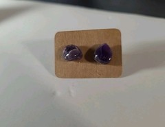 Handmade Amethyst Crystal Stone Stud Earrings Surgical Steel