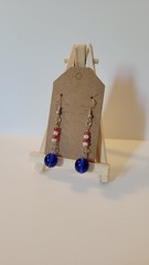 Patriotic Red White Blue Round Acrylic Bead Handmade Fishhook Earrings