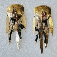 VINTAGE Signed TABRA TRIBAL Tidal Wave Gold Filled Multi Stone DANGLE EARRINGS