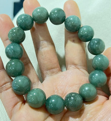 Certified Natural Burmese Jadeite Dark Green Bead Bracelet 13mm 8″