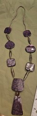 Handcrafted Beaded Statement Necklace Purple/Mother of Pearl – Total length 36″