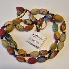 WorldFinds Recycled Kantha Fabric Beaded Statement Tassel Necklace Multicolor18″
