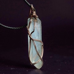Natural Brazilian Clear Quartz Crystal Point, Wire Wrapped Pure Copper