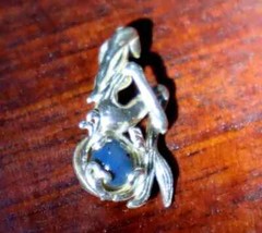 Natural Clear Volcanic Blue Amber .925 Sterling Silver Mermaid Nixe Pendant