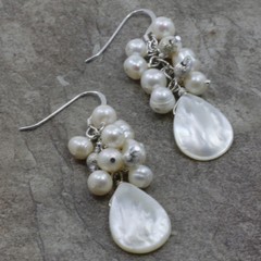 Natural White Mother of Pearl Teardrop Sterling Silver Earring(ER209)a FREE SHIP