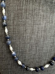 Blue Sodalite and White Mother Of Pearl Beaded Women’s Necklace