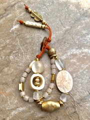 Bohemian Bracelet MOP, African Bone, Glass, Brass, and Vintage Resin Beads