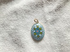 Murano Italy Millefiori Glass Pendant Gold Sterling Silver Blue Green red oval