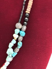 Natural Turquoise Coral Heishi Multi Strand Necklace and Tibetan Silver