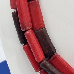 Boho Adjustable Cord Necklace Red Brown Resin Tube Beads Artisan Statement 22”